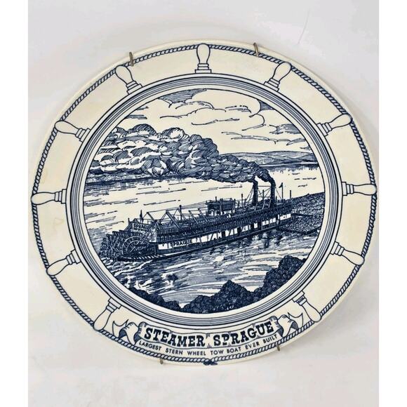 VTG STEAMER SPRAGUE Sternwheel Tow Boat Collector Plate 10" Kettlesprings Kilns - Picture 1 of 8